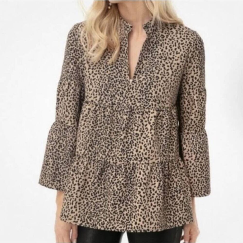 Tuckernuck Edith Tiered Bell Sleeve Leopard Print Tunic Sz. XS